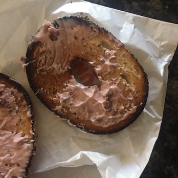 Dunkin' - This is what I got when I ordered a toasted bagel with cream cheese. A burnt bagel with barely any cream cheese. - Donuts Near Me - San Tan Valley, Arizona Dunkin' - This is what I got when I ordered a toasted bagel with cream cheese. A burnt bagel with barely any cream cheese. - Donuts Near Me - San Tan Valley, Arizona