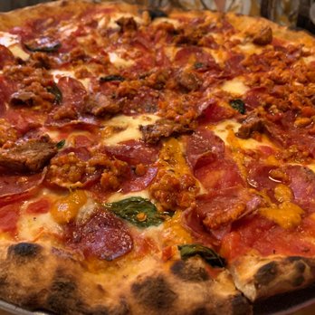 Bricco Coal Fired Pizza - Diavolo (fresh mozzarella, spicy sopressata, calabrian chili, hazelnut romesco, nduja) - Pizza Near Me - Westmont, New Jersey Bricco Coal Fired Pizza - Diavolo (fresh mozzarella, spicy sopressata, calabrian chili, hazelnut romesco, nduja) - Pizza Near Me - Westmont, New Jersey