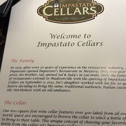 Impastato Cellars - Cover of the menu. Love the history.