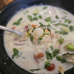 TOM KHA shimp with Coconut milk mushroom tomato onion, scallion, cilantro w/lime juice