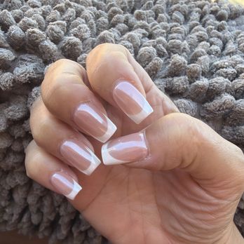 Jack's Nails Salon - French tip with white pearl powder finish. The base was sunset suede. - Nail Technicians Near Me - Seaside, California