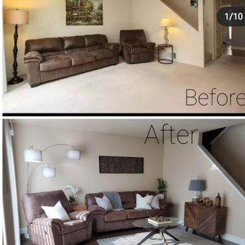 Steal The Stage Designs - Living room before and after via IG - Interior Design Near Me