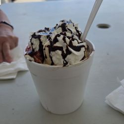 Upside down banana split. Huge! 5 bucks. Could easily feed 2.