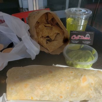 Cali Tacos - Cali burrito with fresh guacamole and side of chips - Mexican Near Me - Orange, California