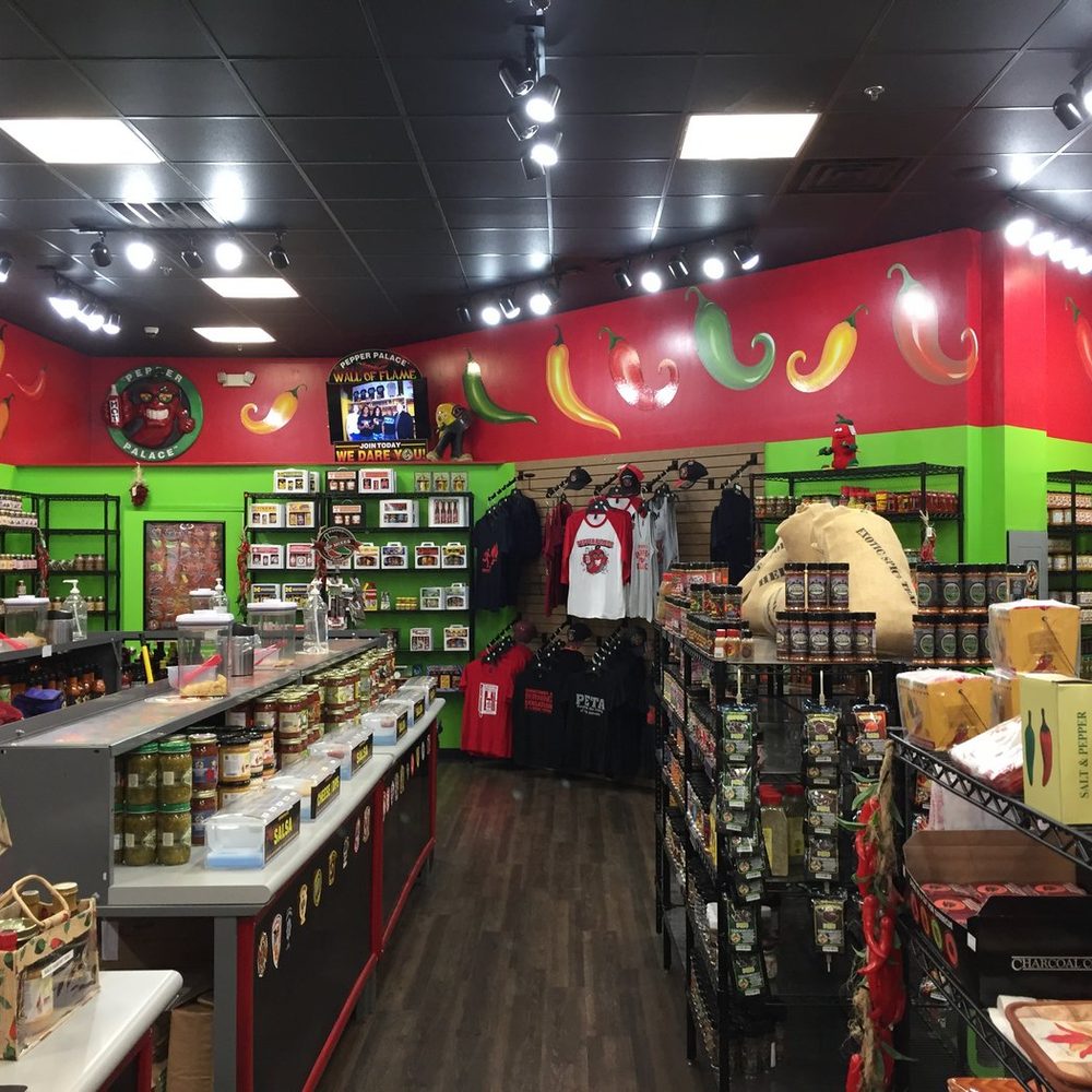 Pepper Palace - Inside store. Those are the salsas going from mild to Death By Salsa at the end. - Herbs & Spices Near Me - Pigeon Forge, Tennessee Pepper Palace - Inside store. Those are the salsas going from mild to Death By Salsa at the end. - Herbs & Spices Near Me - Pigeon Forge, Tennessee