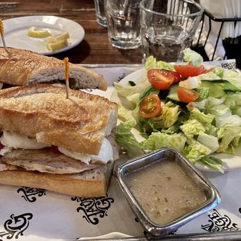 Tavern on George - Chicken Caprese Sandwich with Salad - Bars Near Me - New Brunswick, New Jersey Tavern on George - Chicken Caprese Sandwich with Salad - Bars Near Me - New Brunswick, New Jersey
