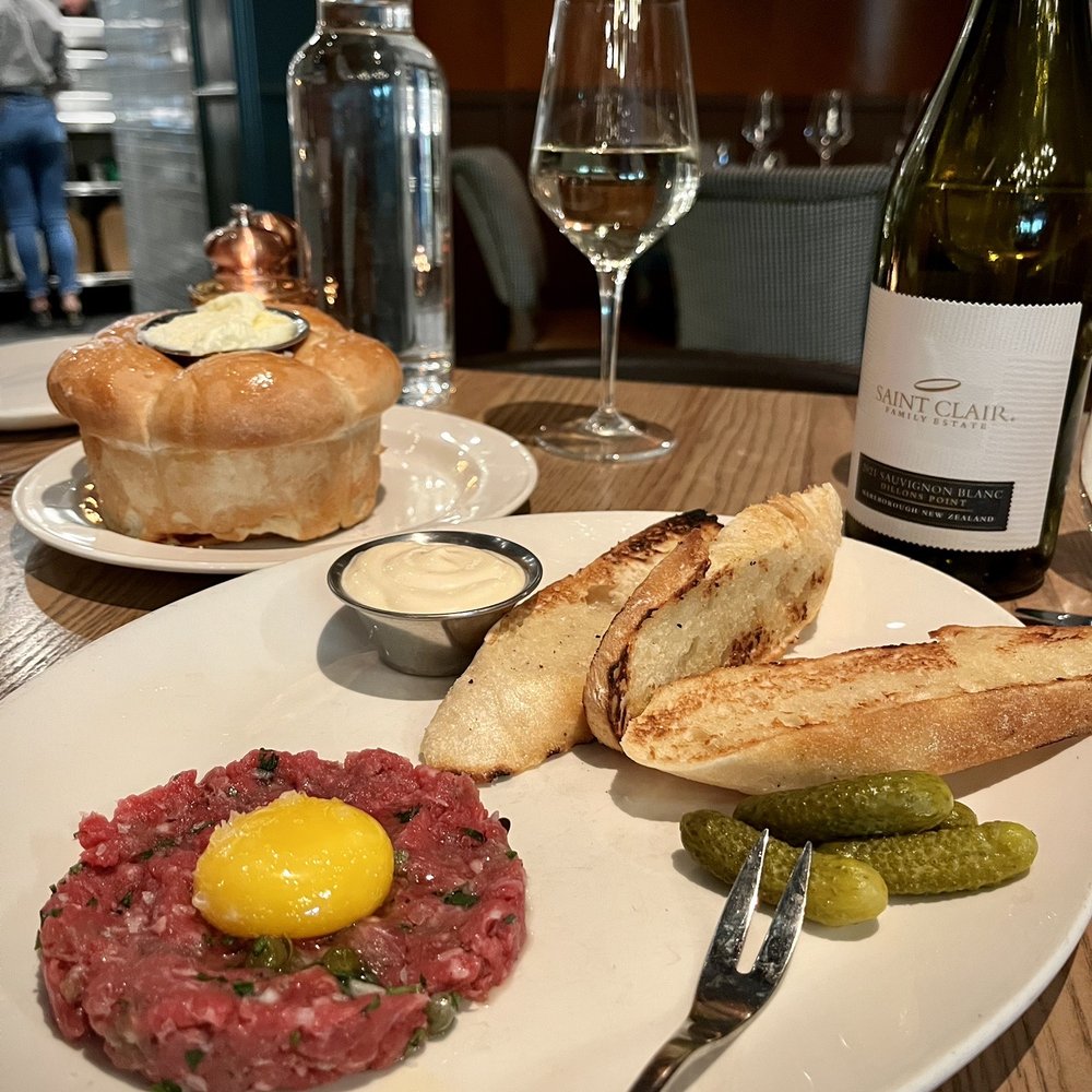 Corinne Denver - Wagyu Beef Tartare (peep the Warm Parker House Rolls in the back) - Breakfast & Brunch Near Me - Denver, Colorado