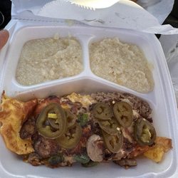J&J's Kitchen - JJ's Style Omelette- shaved sirloin, cheese, onions, peppers and jalapeño