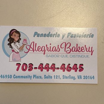 Alegrias Bakery - Business Card - Bakeries Near Me - Sterling, Virginia Alegrias Bakery - Business Card - Bakeries Near Me - Sterling, Virginia