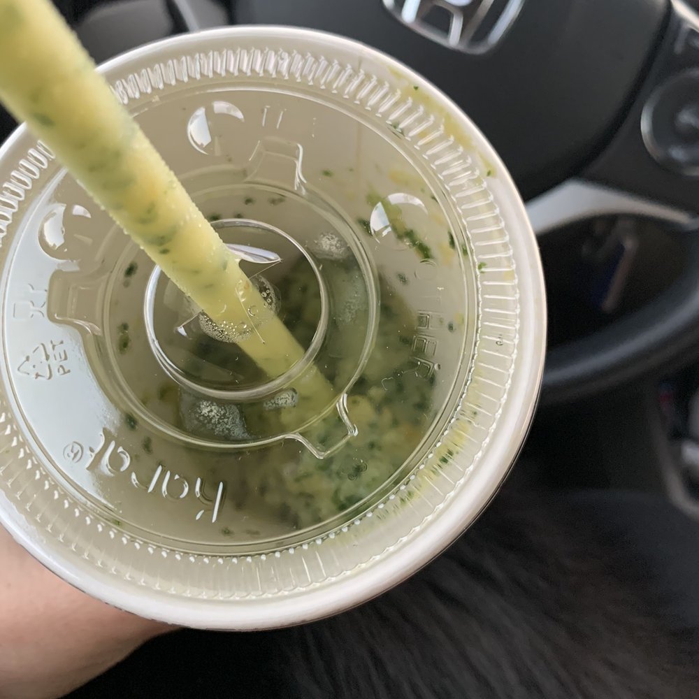 Tropical kale salad in a blender cup Tropical kale salad in a blender cup