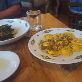 Osteria Morini - stracotto di vitello (veal breast  with polenta and dandelion greens) and pansotti (corn-0filled ravioli with chanterelles) - Italian Near Me - Washington, DC, District of Columbia