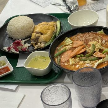 Singapore Hawker - hainanese chicken on rice and a vegan noodle in soup - Singaporean Near Me - Burnaby, British Columbia Singapore Hawker - hainanese chicken on rice and a vegan noodle in soup - Singaporean Near Me - Burnaby, British Columbia