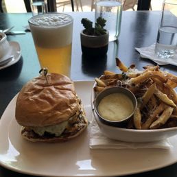 Smash burger, fries and Athletic beer Smash burger, fries and Athletic beer