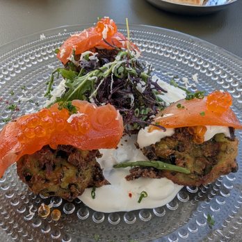 Orla by Michael Mina  - Salmon roe on zucchini fritters - Middle Eastern Near Me - Santa Monica, California