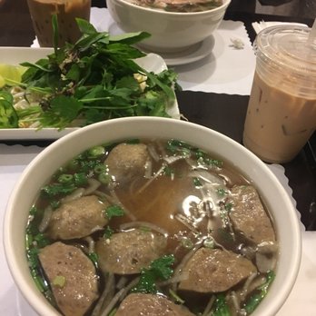 Pho Hot - Regular size Pho with beef meatballs, Regular #7, iced coffee & Viet milk tea! - Vietnamese Near Me - Glendale, California