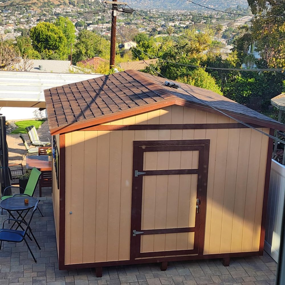 Shed World - The panels arrived primed. We painted them ourselves. - Sheds & Outdoor Storage Near Me - Oak Hills, California Shed World - The panels arrived primed. We painted them ourselves. - Sheds & Outdoor Storage Near Me - Oak Hills, California