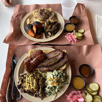 LeRoy and Lewis Barbecue - Brisket, jalapeño sausage, pulled pork, carrots, cauliflower, kale salad - Barbeque Near Me - Austin, Texas LeRoy and Lewis Barbecue - Brisket, jalapeño sausage, pulled pork, carrots, cauliflower, kale salad - Barbeque Near Me - Austin, Texas