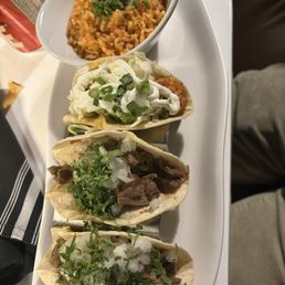 Trio of Tacos Asada Street Taco Shrimp Taco Arroz Trio of Tacos Asada Street Taco Shrimp Taco Arroz