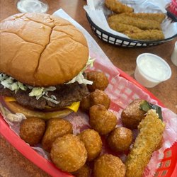 Eddies's Drive In West - Fabulous burger ~ mushrooms and fried pickles!!