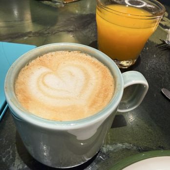 Louiza - Almond milk latte and juice - Mediterranean Near Me - Lake Louise, Alberta