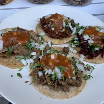 Tacos Sinaloa - Clockwise from top: Al Pastor, Chorizo, Carne Asada, Carnitas - Mexican Near Me - Berkeley, California