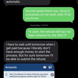 A failure to refund money and his bank account balance to show he is not sufficient in his business.