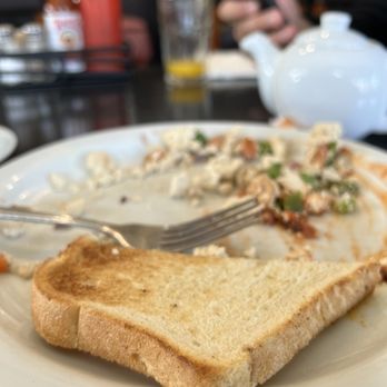 Solano Junction - Sourdough toast, tofu veggie scramble, chamomile citrus tea, fresh squeezed OJ, house made hot sauce - Breakfast & Brunch Near Me - Albany, California Solano Junction - Sourdough toast, tofu veggie scramble, chamomile citrus tea, fresh squeezed OJ, house made hot sauce - Breakfast & Brunch Near Me - Albany, California