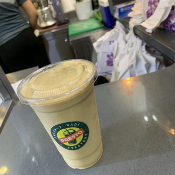 Presto Fresh Cafe - Energy Twist made with simple ingredients banana,peanut butter and milk which they have different options - Juice Bars & Smoothies Near Me - New York, New York Presto Fresh Cafe - Energy Twist made with simple ingredients banana,peanut butter and milk which they have different options - Juice Bars & Smoothies Near Me - New York, New York