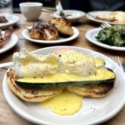 Navarre - Zucchini Benedict, Bacon, Lamb + Tapenade, Cumin Cauliflower, Chard, Fried Eggs.