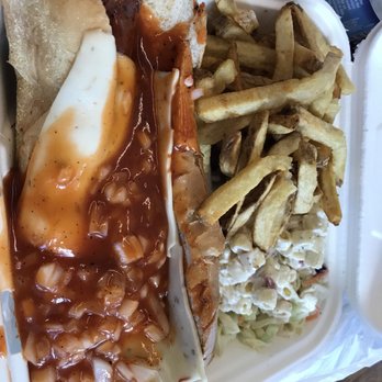 Phil's BBQ - Sausage Link sandwich with fries, and macaroni salad - Barbeque Near Me - San Diego, California Phil's BBQ - Sausage Link sandwich with fries, and macaroni salad - Barbeque Near Me - San Diego, California