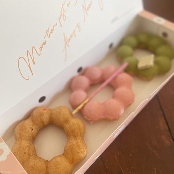 Mochinut Chula Vista - 3 Pieces Box, Churro (left), Pocky Berry (middle), Matcha (right) - Donuts Near Me - Chula Vista, California