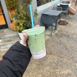 Strawberry Matcha with Pandan foam