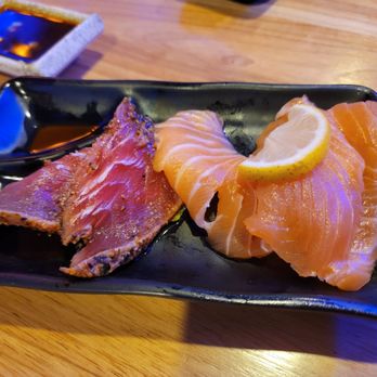 Takara Japanese Restaurant - Tuna Tataki and salmon sashimi. The tuna was incredible! Very peppery and fresh - Japanese Near Me - Fort Worth, Texas