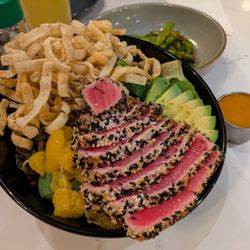 Marco Polo’s Restaurant & Bar - Sesame Tuna Tataki appetizer, full salad and refreshing with the mandarins