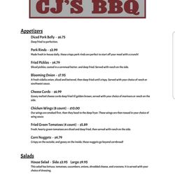 CJ's BBQ - CJ's BBQ Menu Page 1