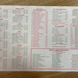 Panda Chinese Restaurant - Inside of menu.