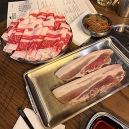 Beef belly and thick cut hickory pork belly Beef belly and thick cut hickory pork belly