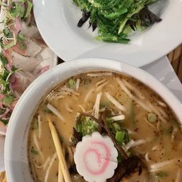 Tonkatsu Ramen, Seaweed Salad, Cilantro Albacore Roll