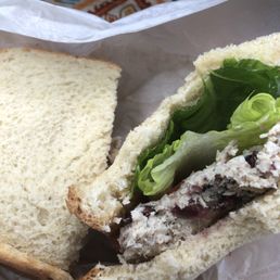 Chicken, cranberry almond salad sandwich