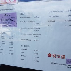 Cocoa Hair Bar - Pricelist