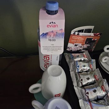 Le Meridien Indianapolis - $9 Evian water available for purchase, there was 1 free bottle of spring water in the room and we were given 2 at check-in - Hotels Near Me - Indianapolis, Indiana