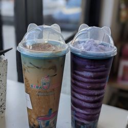 Boba CuCue - Egg pudding milk tea and taro tea tornado
