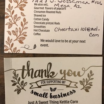 Just A Sweet Thing Kettle Corn - two business cards - Popcorn Shops Near Me - Mesa, Arizona Just A Sweet Thing Kettle Corn - two business cards - Popcorn Shops Near Me - Mesa, Arizona