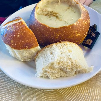 Barbara's Fishtrap - Clam Chowder in a Sourdough Bread Bowl - Seafood Near Me - Half Moon Bay, California Barbara's Fishtrap - Clam Chowder in a Sourdough Bread Bowl - Seafood Near Me - Half Moon Bay, California