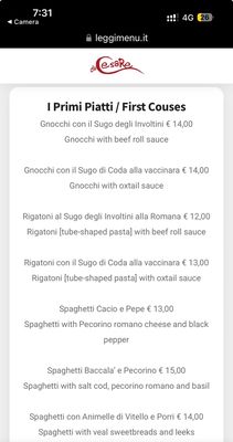 Menu photo 2 Cesare al Pellegrino Rome, RM