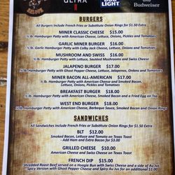 Copper Miner Saloon - Other side of menu