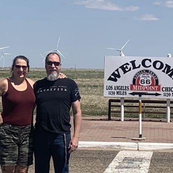 Midpoint Cafe And Gift Shop - Photo op at midway sign - Cafes Near Me - Adrian, Texas Midpoint Cafe And Gift Shop - Photo op at midway sign - Cafes Near Me - Adrian, Texas