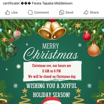 Fiesta Tapatia Mexican Restaurant - Had this posted on their Facebook saying they were open until 6 - Mexican Near Me - Middletown, Delaware Fiesta Tapatia Mexican Restaurant - Had this posted on their Facebook saying they were open until 6 - Mexican Near Me - Middletown, Delaware