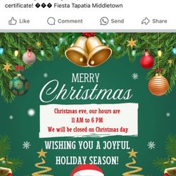 Fiesta Tapatia Mexican Restaurant - Had this posted on their Facebook saying they were open until 6