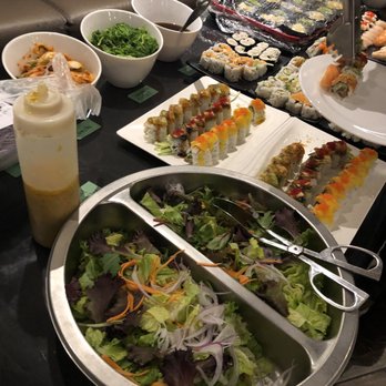 Oishii Sushi - Sushi buffet table with salad, rolls and 2 soups - Japanese Near Me - Calgary, Alberta Oishii Sushi - Sushi buffet table with salad, rolls and 2 soups - Japanese Near Me - Calgary, Alberta